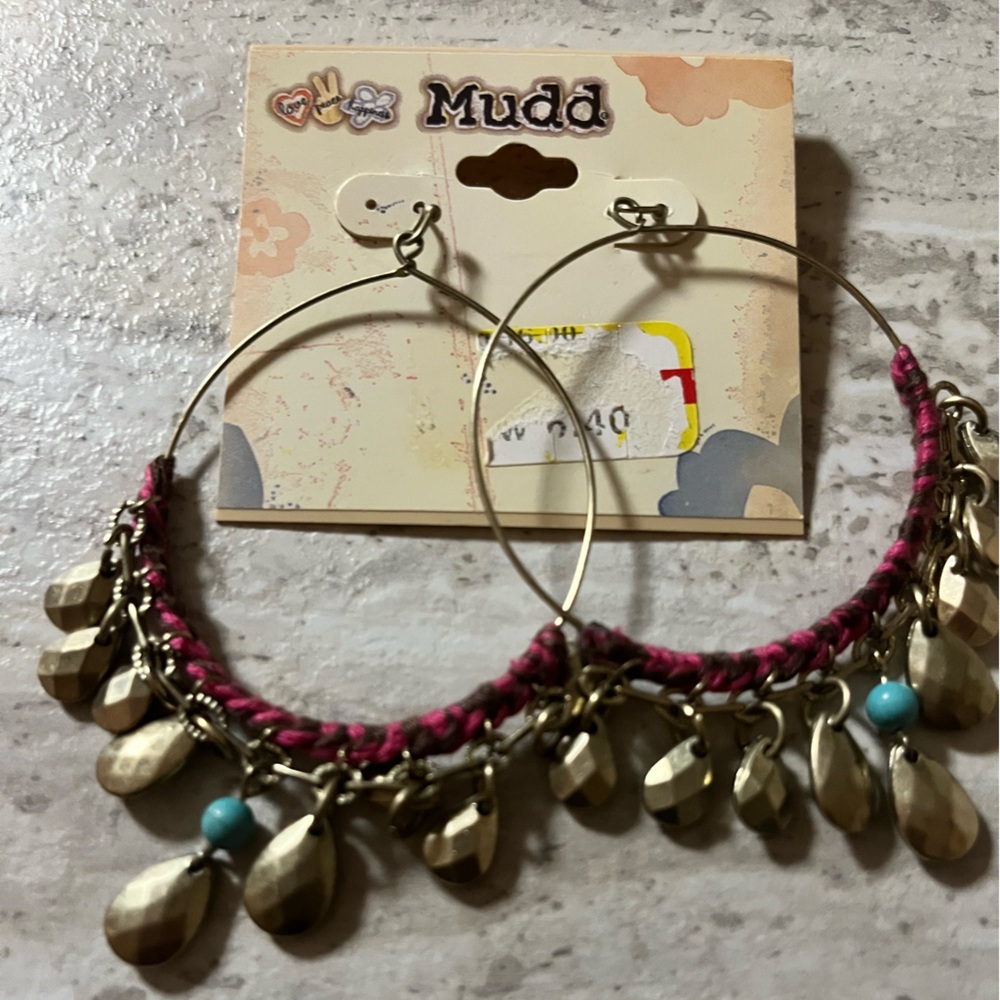 Mudd Pink/Gold/Turquoise OS Fashion Pierced Earrings